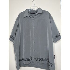 Men's Sapphire Lounge XL Y2K‎ Grey Button Up Short Sleeve Tribal